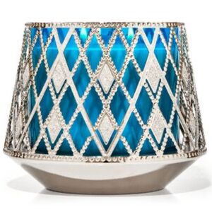 🩶 BBW Glittery Argyle 3-Wick Candle Holder NEW